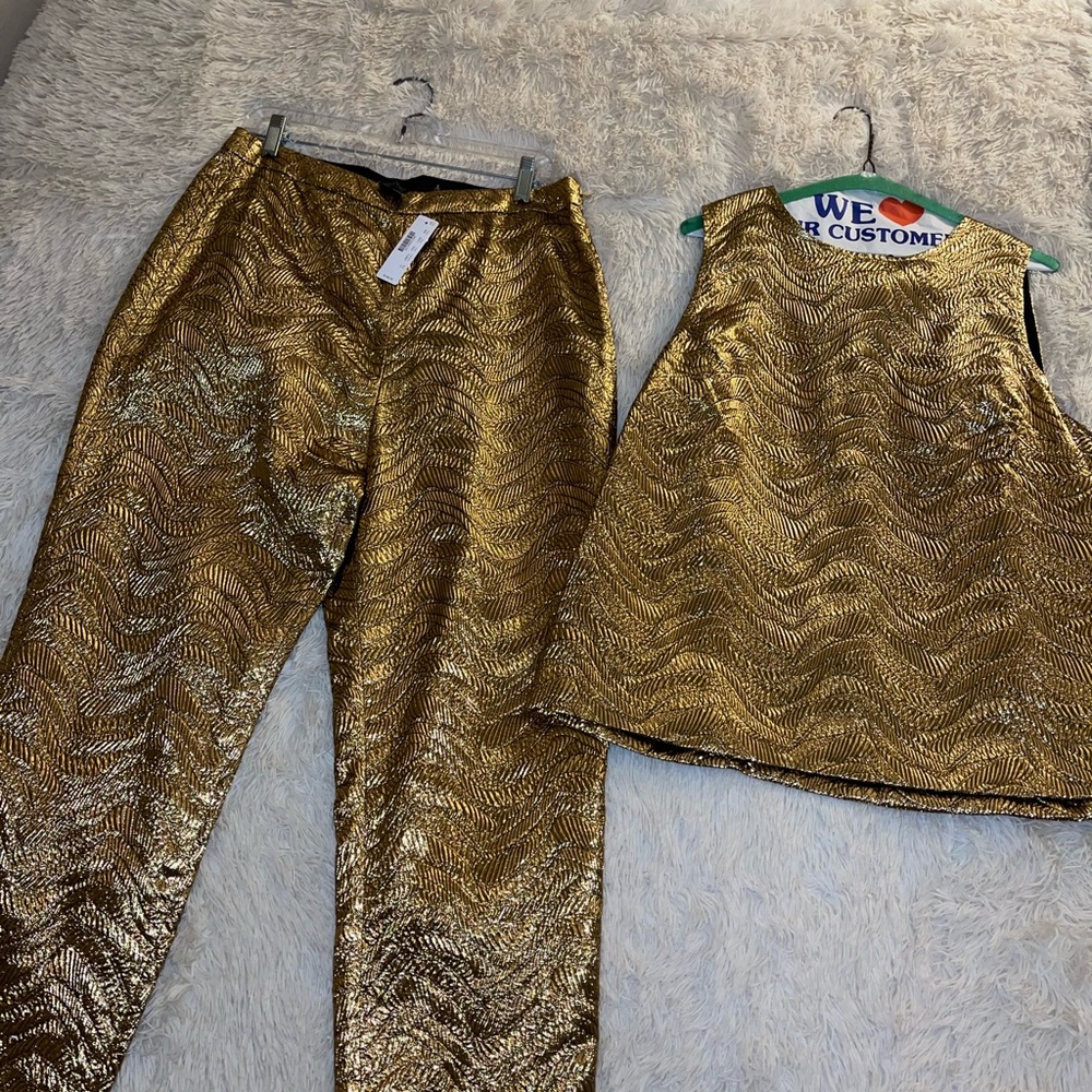 J. Crew Gold Textured crop pants and sleeveless top
